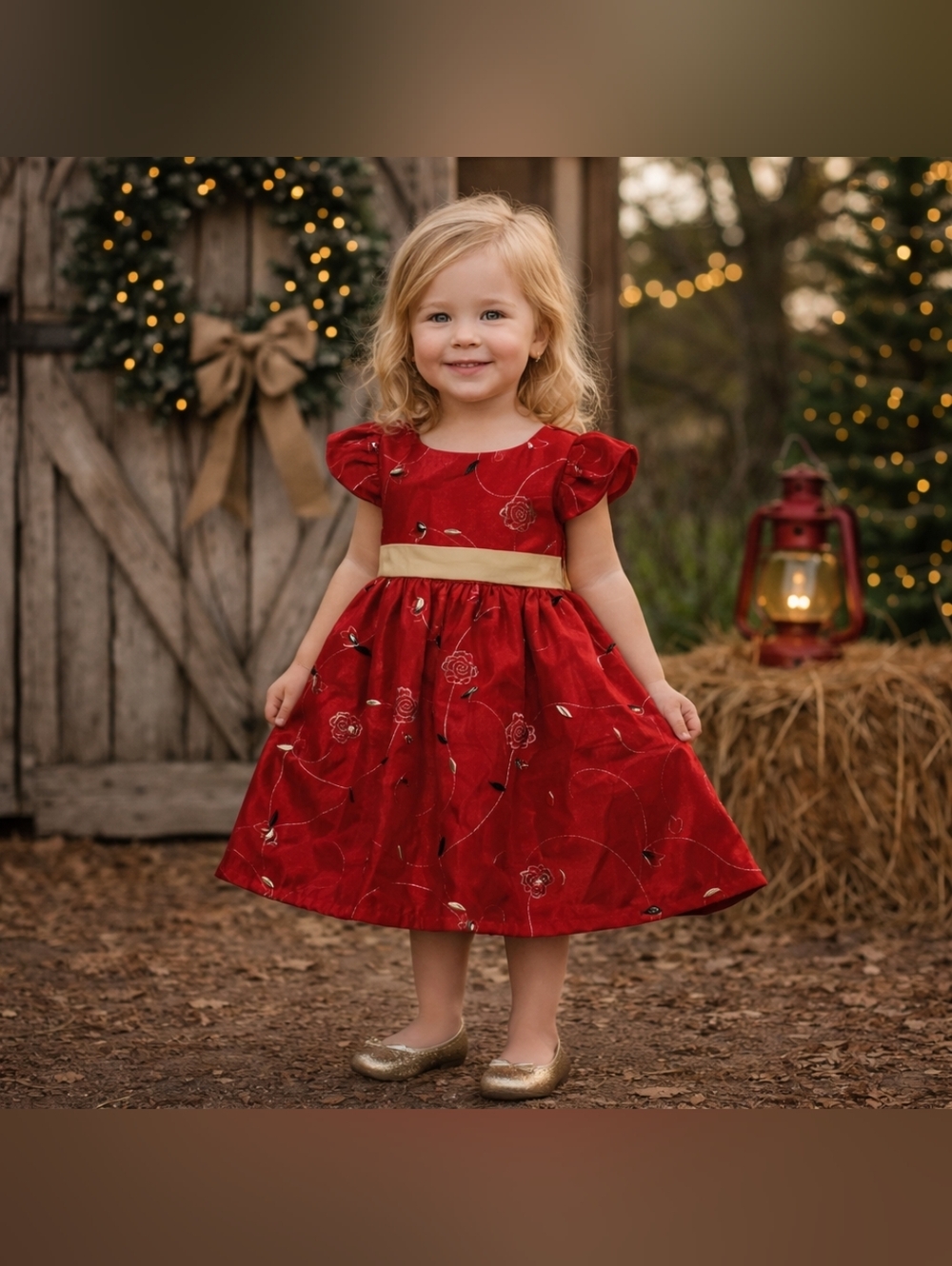 George Baby Girl 3T Red Holiday Dress Gold Sash Christmas Party Formal NWT